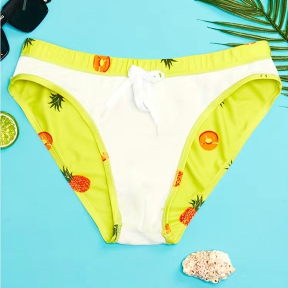 NWOT - Men’s Casual Swim Briefs with Drawstring (Pineapple Print / Multiple) - Picture 4 of 9